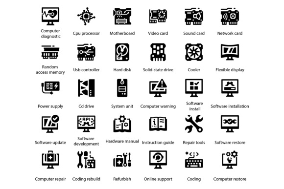 Computer Hardware Icons: A Modern Graphic Design Asset for Local Business Branding