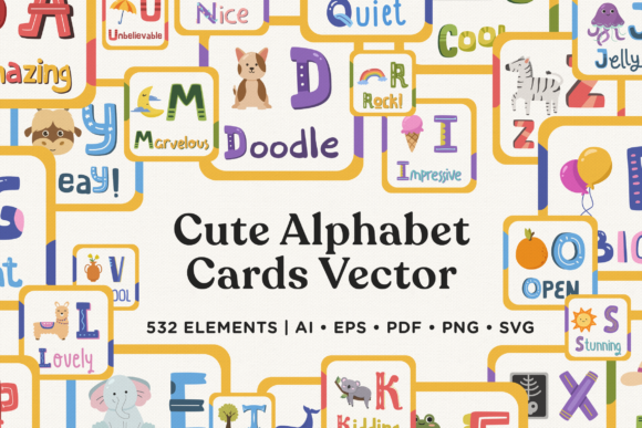 Cute Alphabet Cards Vector Pack: A Versatile Graphics Set for Handmade Creations