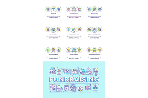 Fundraising Concept Icons Set with Text – A Graphic Designer’s Perspective