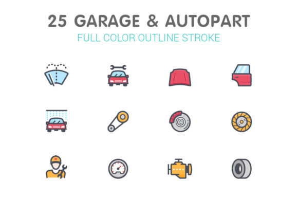 Garage and Autopart Line Icon Set for Stronger Local Branding