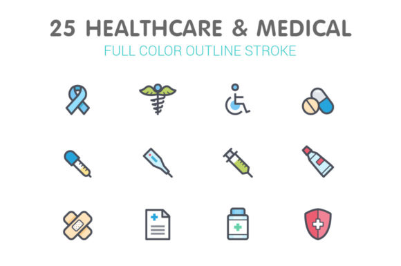 Healthcare Line with Color Icons: A Powerful Graphic Design Asset for Content Creators