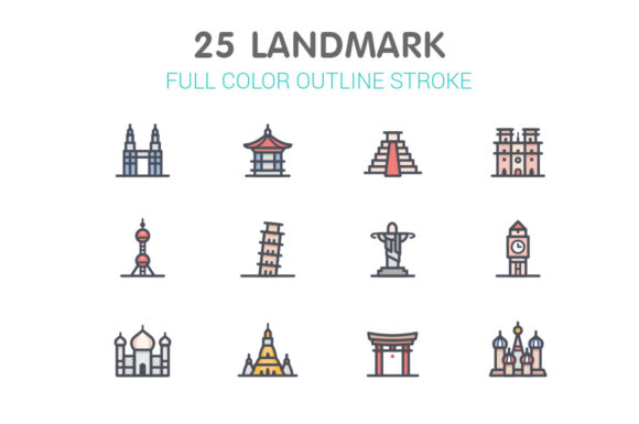 Landmark Line with Color Icons: A Practical Graphic Design Asset for Digital Sellers